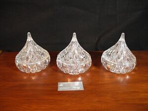 Set of 3 Jonal Lead Crystal HERSHEY KISS  Lidded Candy Dish 5 1/2 inches Tall