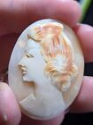 Antique French Beautiful Cameo Shell Young Maiden Vintage Hand Carved Authentic