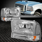 FOR 99-04 FORD F250 F350 SUPER DUTY CHROME HOUSING AMBER CORNER HEADLIGHT LAMPS (For: 2002 Ford F-350 Super Duty Lariat 7.3L)