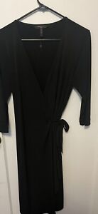 BCBG Maxazria Petite Large Simple Black True Wrap Dress Stretchy 3/4 Sleeve
