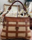 New Fossil Fifty Four Natural Straw Brown Leather Large Shoulder Hobo, $298