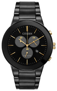 Citizen Eco-Drive Men's Axiom Chronograph Gold-Tone Accent 43mm Watch AT2248-59E