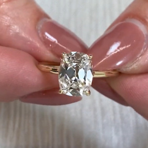 2.08 Tcw Antique Cushion Cut Moissanite Engagement Ring In Solid 14K Yellow Gold