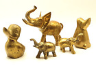Lot Of  6 Assorted Brass Animal Figurines Statues Elephants Duck Dog Giraffe