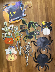 12 Vintage Paper Halloween Decorations Beistle Diecut Witch Skeleton Cat Ghost