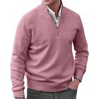 Men's Autumn Sweater Casual Solid Color Zipper V Neck Loose Pullover Sweater