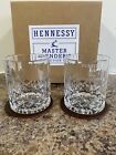 Hennessy rocks glass set of 2 with leather coasters