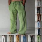 Casual Men's Cotton Linen Pants Drawstring Trousers Comfort Loose Wide Leg Pant