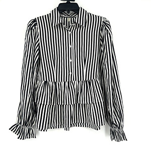 Moon Orchid Black White Stripe Button Up Babydoll Top Peplum Long Sleeve Size XS