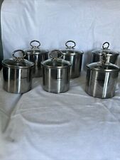 Vtg Well Equipped Kitchen Canister Set Stainless Steel Glass Tops ~ Set of 6