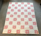 VTG Hand Made Sewn Pink &White Geometric Pattern Bedspread Quilt - 81