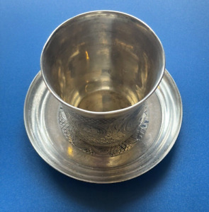 Antique Russian 84 B.C. Silver Cup & Saucer 1874 Hallmark Beautiful Design