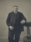 Antique Tintype Photograph Portrait Young Man Smoking Standing Formal Cab Card