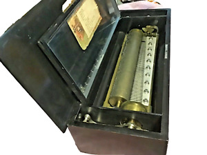 Antique Swiss cylinder music box 12 AIRES 13 inch cylinder 22” box Works great