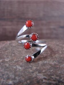 Navajo Indian Jewelry Sterling Silver Coral Adjustable Ring by Largo