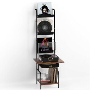 Record Player Table with 3-Tier Vinyl Storage up to 200 Albums