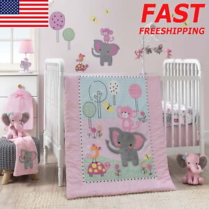3 Pc Pink Crib Bedding Set Will Add Fun Look Your Baby Nursery Cotton/Poly Blend