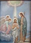 ANTIQUE 19c HAND PAINTED RUSSIAN ICON BAPTISM OF THE CHRIST FRAMED