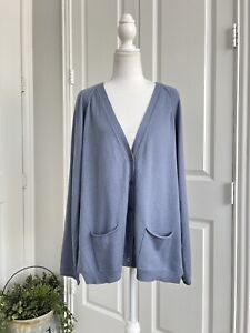 J JILL Women’s Blue Cardigan Sweater Pockets Cotton Cashmere Button Up Size L