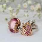 Authentic Pandora Charm Set of 2 Rose gold Sparkling Pave Leaf Pink Murano Glass