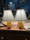 Vtg Pair 2 Mid Century Modern Amber Glass Table Lamp Retro Hollywood Regency 14”