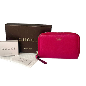 Vintage GUCCI Pink LEATHER MINI WALLET Zip Around + Card Gucci Firenze 1921 BOX!