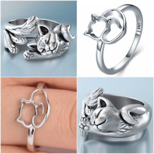 2 Styles Cat Jewelry Fashion 925 Silver Plated Ring Women/Men Party Ring Sz 5-11