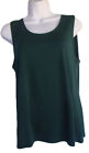 Eileen Fisher Dark Green  Stretch Silk Jersey Top Scoop Neck Size M NWT $88