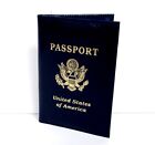 Blue USA Leather Passport Cover Travel Wallet Card Holder New