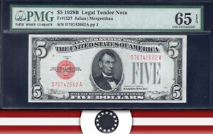 1928-B $5 LEGAL TENDER RED SEAL PMG 65 EPQ US NOTE Fr 1527 42662