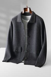 Wool Cashmere Sweater Men Laple Collar Sweater Casual Knit Cardigan Warm Jacket