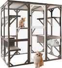 PetsCosset Outdoor Catio Cat Enclosures Wooden Cat House with Multi Platforms