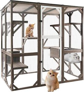 PetsCosset Outdoor Catio Cat Enclosures Wooden Cat House with Multi Platforms