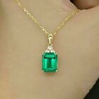 3.2Ct Emerald Lab Created Emerald Pendant 14k Yellow Gold Plated 18'' Free Chain