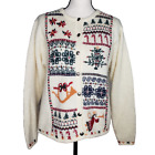 Vintage Woolrich Christmas Sweater Medium Holiday Cardigan Ivory Wool Mohair