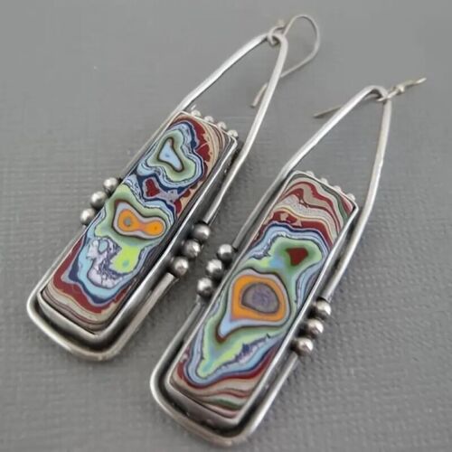 Women Earrings Boho Spiral Marble Pattern Colorful Stone Unique Jewelry Gift New