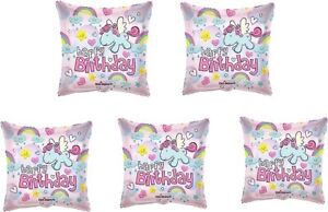 Set Of 5 Happy Birthday Unicorn Rainbow & Clouds 18'' Balloons Party Decorations