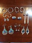 Nice Lot of 10 Pairs of 925 Sterling Earrings Large Mixed Sizes VG 67.17g