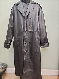 Vintage Oscar Piel Size Large Leather Trench Coat Mens  Goth