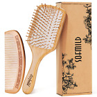Hair Brush-Natural Wooden Bamboo Brush Wooden Comb Set Paddle Hairbrush