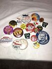 Lot Of 20 Vintage Pin Back Buttons Varying Sizes (Quotes, Advertising, Political