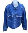 BBJ Women's Size Large Jean Jacket Cropped Button Distressed