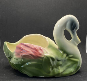 Hull USA Pottery Planter 1950s Swan Pink and Green Vtg