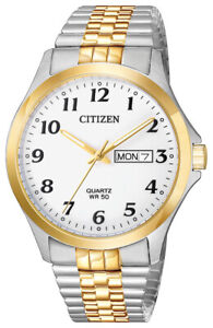 Citizen Men's Quartz Date Gold Silver Stainless Steel Watch  38mm BF5004-93A