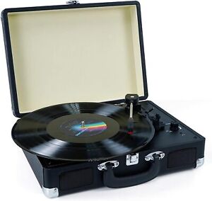 Vinyl Record Player, 3 Speeds Belt Driven Suitcase Portable Turntable RCA Output