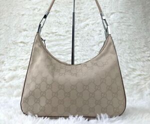 Gucci GG Women's Shoulder Hobo Bag Canvas Leather Beige Used Authentic Japan F/S