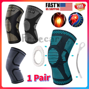 2x Knee Sleeves Copper Silver Compression Brace Support Sport Joint Injury Gel