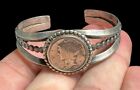 NAVAJO Sterling Silver Liberty Coin Cuff Bracelet Southwest Native American