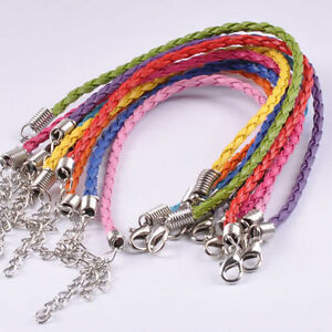 10 Leather Bracelet Set Braided Mixed Colors 7-9 inch Jewelry Lot of 10