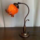 Vintage Gooseneck Table Lamp Bronze Painted w/Amber Glass Tulip Shade Grannycore